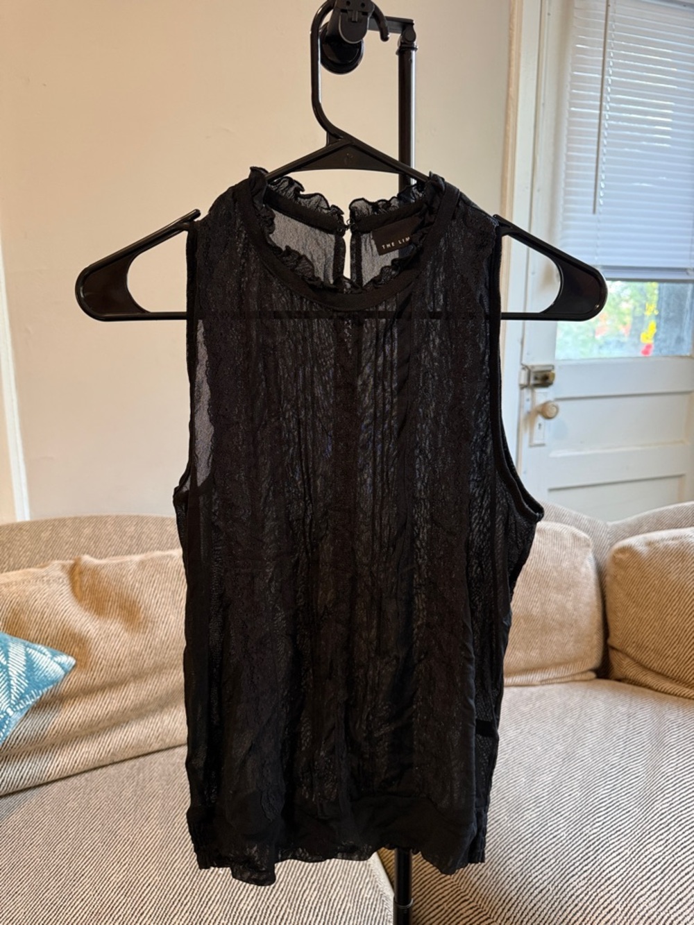 The Limited Black Sheer Ruffle-Neck Sleeveless Camisole